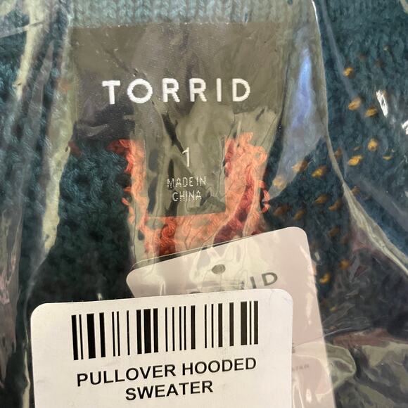 Torrid NWT Open Stitch Pullover Fringe Hem Sweater Size 1X Kangaroo Pocket Boho - Picture 8 of 8